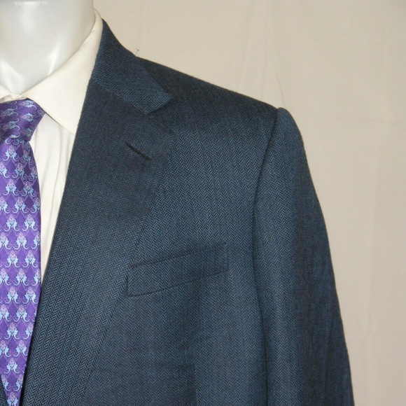 Dege & Skinner Savile Row Bespoke Blue Herringbone One Button Sport Coat 50L